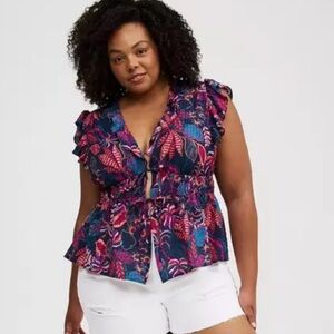 Torrid Ruffle V-Neck Tie Front Floral Print Top
